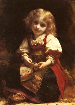 Etienne Adolphe Piot : A Little Girl Holding A Bird